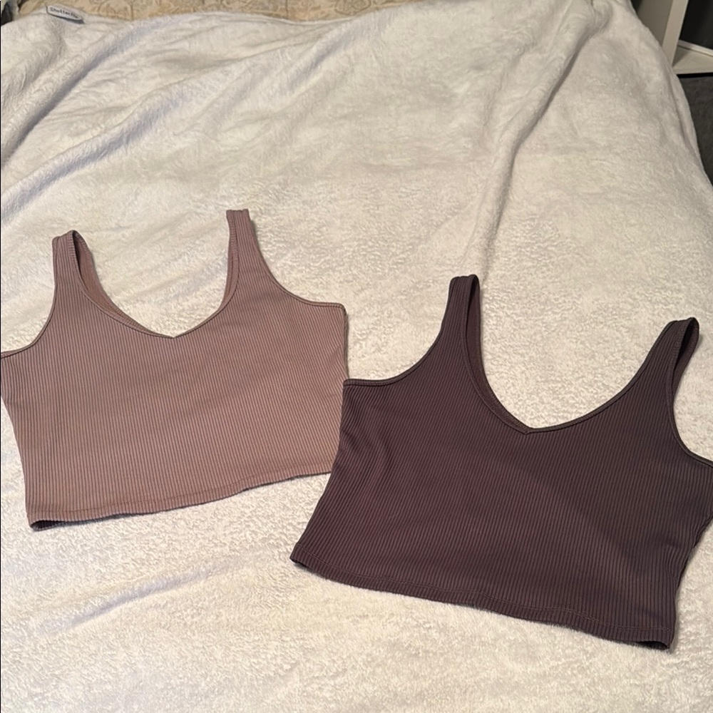 Hollister Pink and Brown Fitted Crop Tank Tops